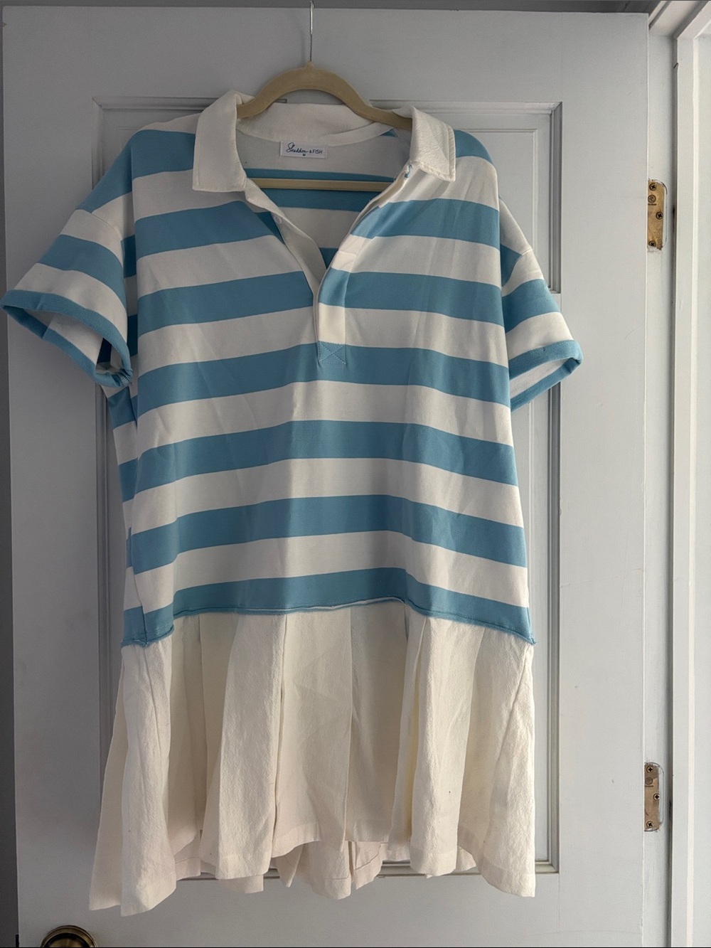 Striped Light Blue & White Midi Polo Dress